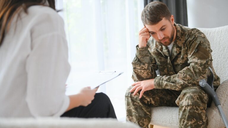 veteran is speaking with lawyer