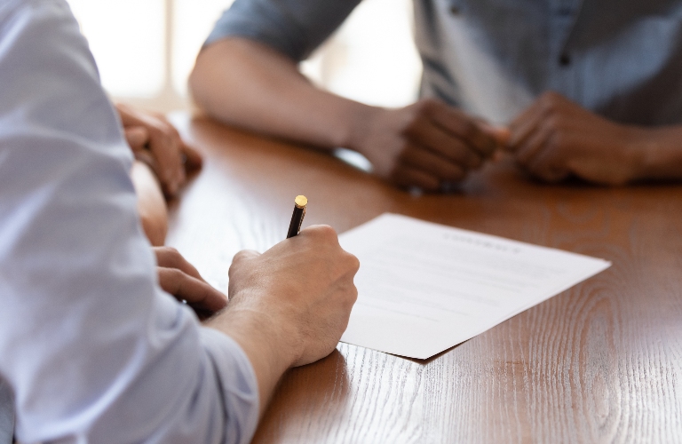 Client is consulting with lawyer