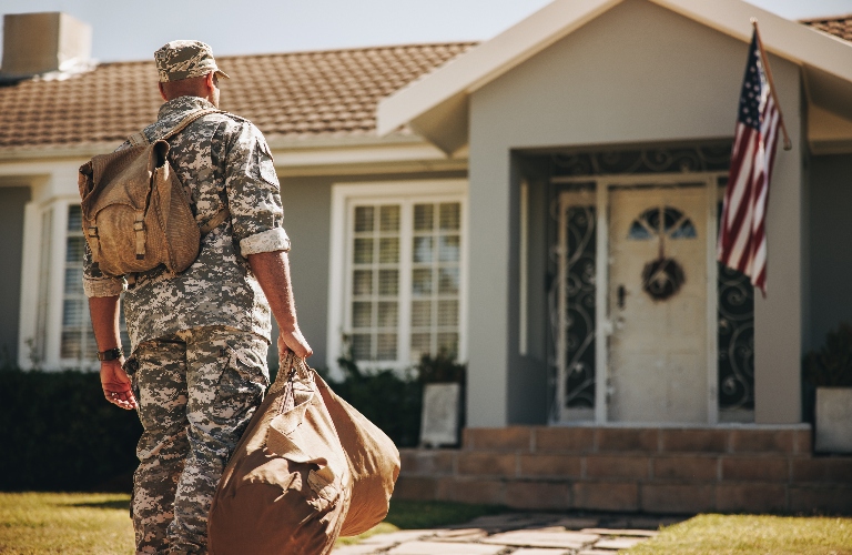 Solider arriving at home